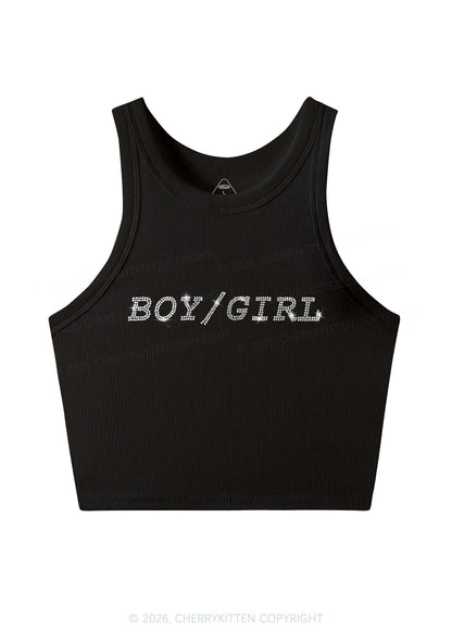 Rhinestone Boy Or Girl Pride Y2K Crop Tank Top Cherrykitten