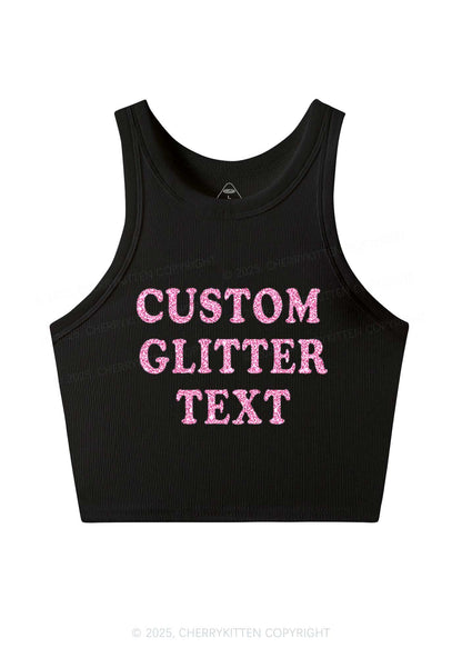 Custom Text Glitter Y2K Crop Tank Top Cherrykitten