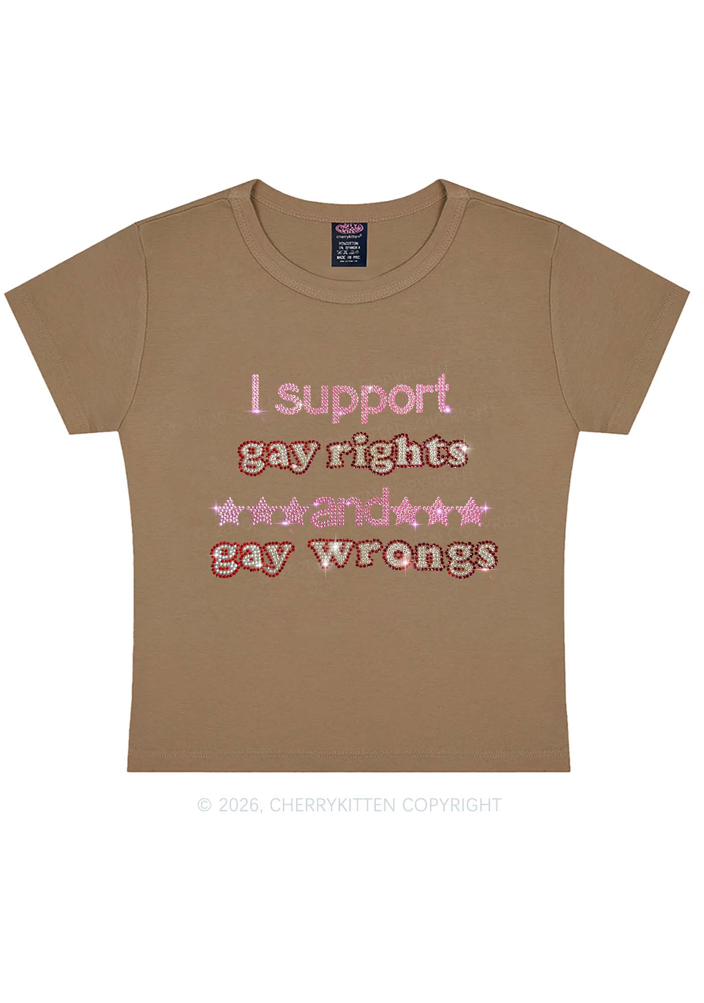Rhinestone I Support Gay Rights Y2K Baby Tee Cherrykitten