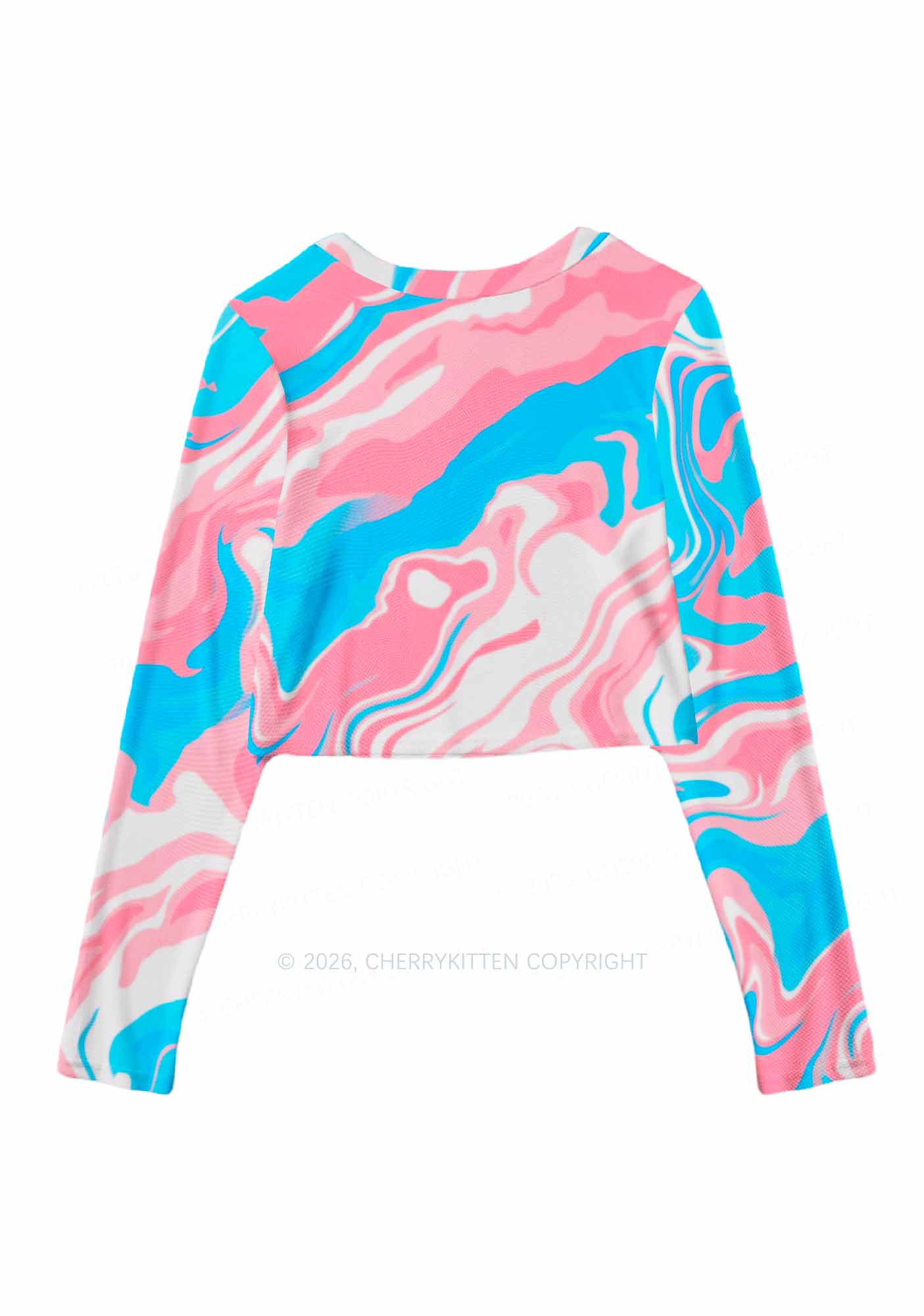 Trans Liquid Tie Dye Pride Y2K Mesh Long Sleeve Crop Top Cherrykitten