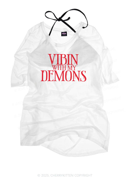 Halloween Vibin With My Demons Y2K Sheer Boyfriend Tee Cherrykitten