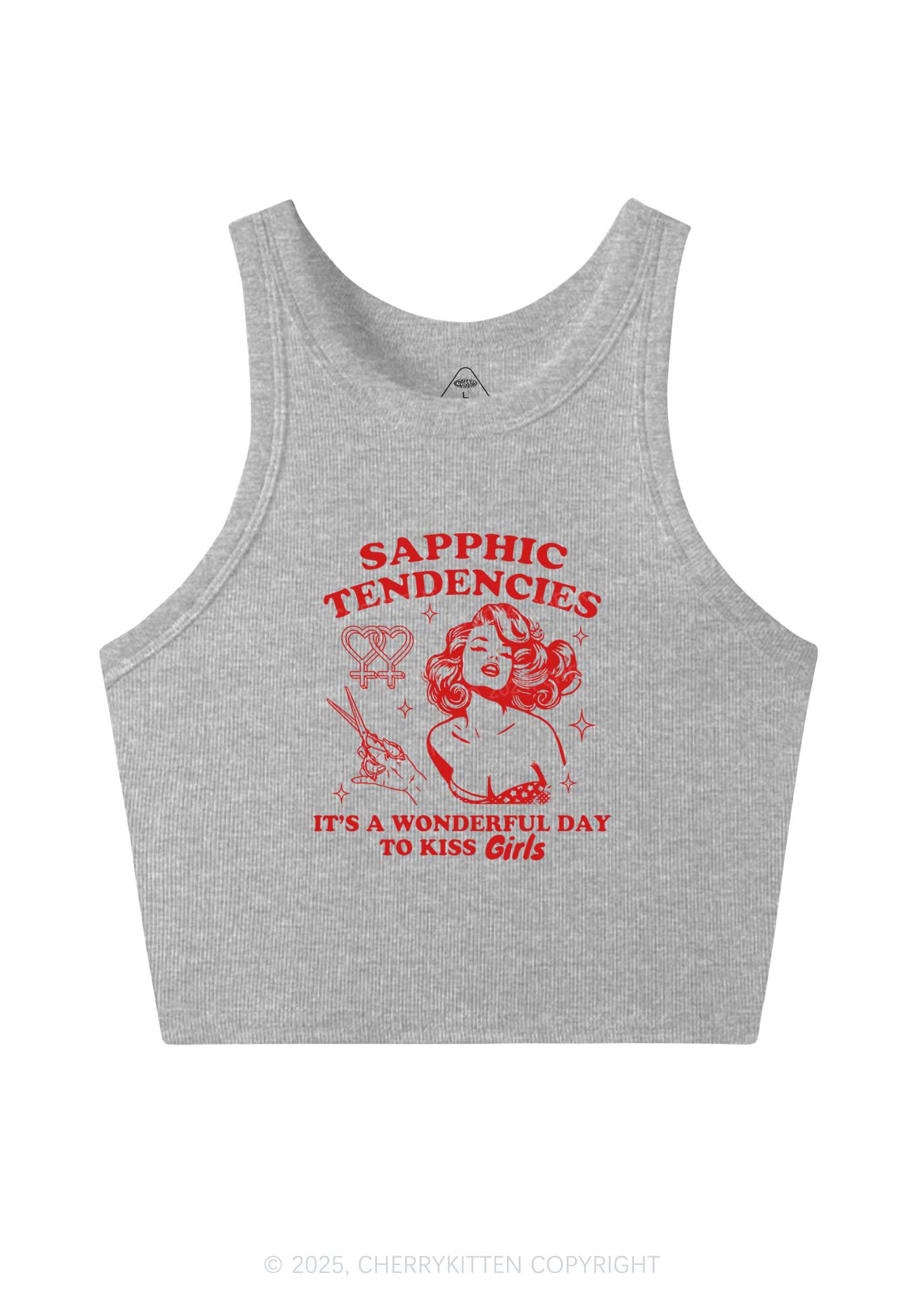 Sapphic Tendencies Kiss Girls Y2K Crop Tank Top Cherrykitten