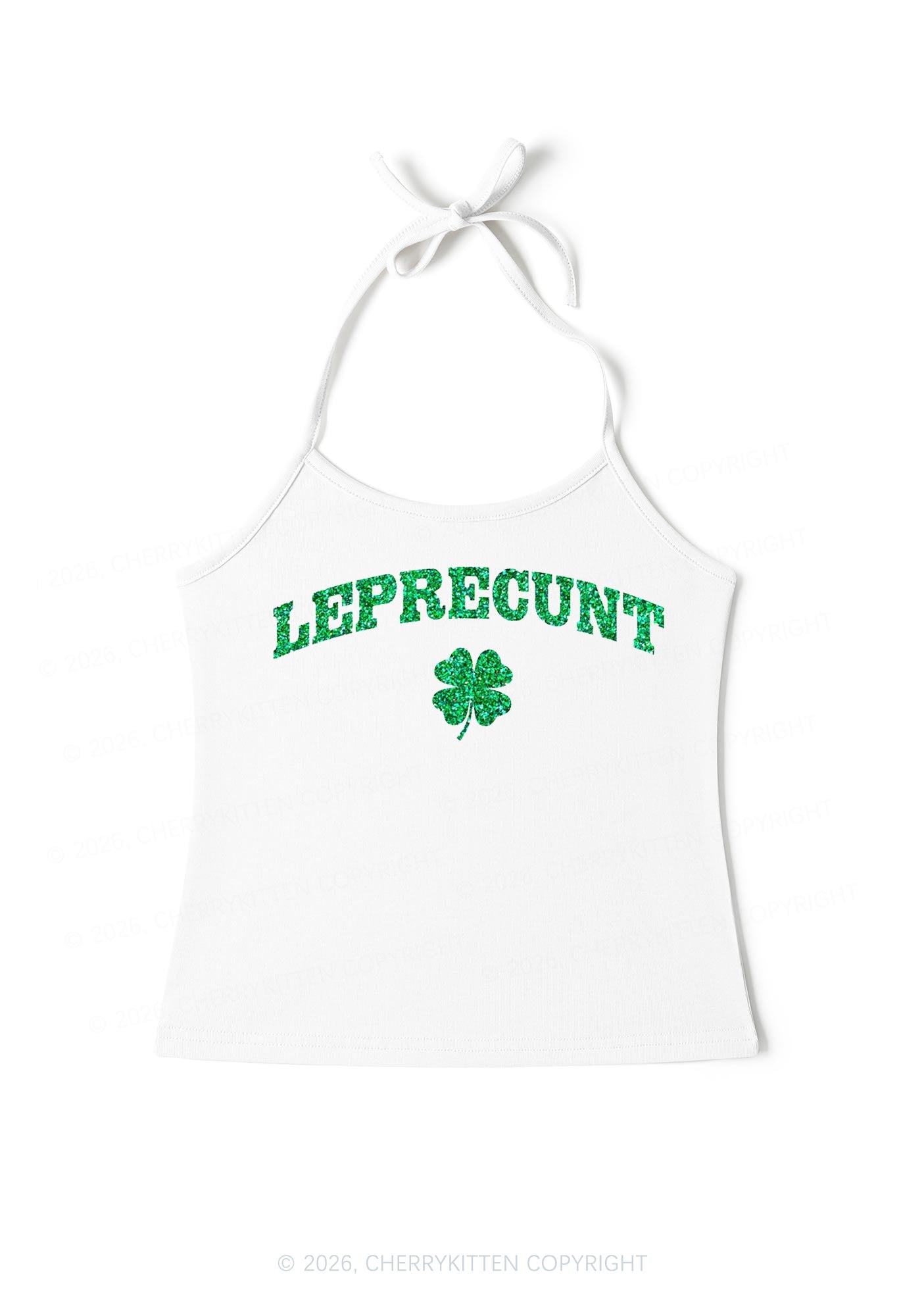 Glitter Leprecunt St Patricks Y2K Halter Neck Cami Cherrykitten