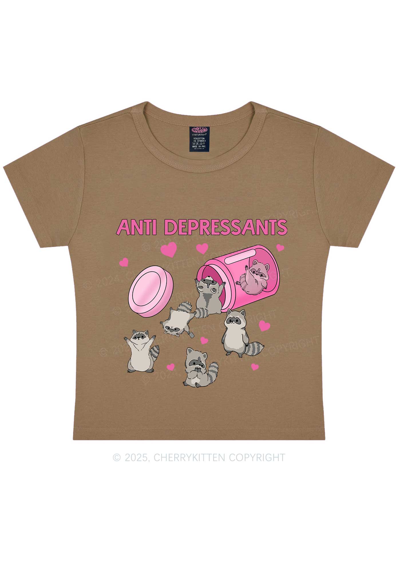 Anti Depressants Raccoon Y2K Baby Tee Cherrykitten