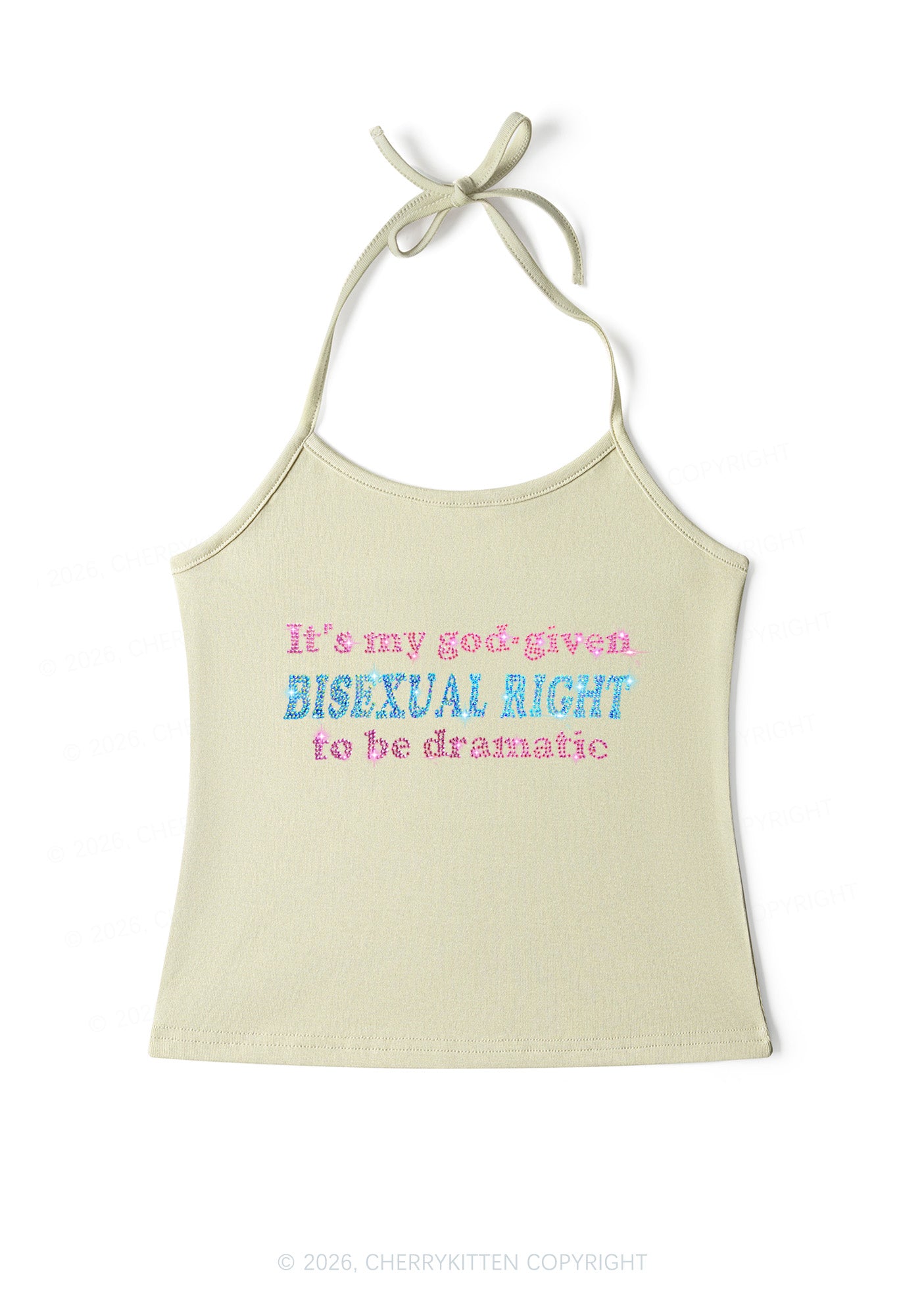 Rhinestone God Given Bisexual Right Pride Y2K Halter Neck Cami Cherrykitten