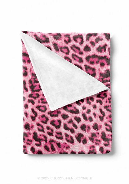 Pink Leopard Valentine's Day Y2K Plush Blanket Cherrykitten