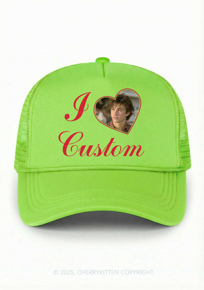 I Love Custom Photo Valentine's Day Y2K Trucker Hat Cherrykitten