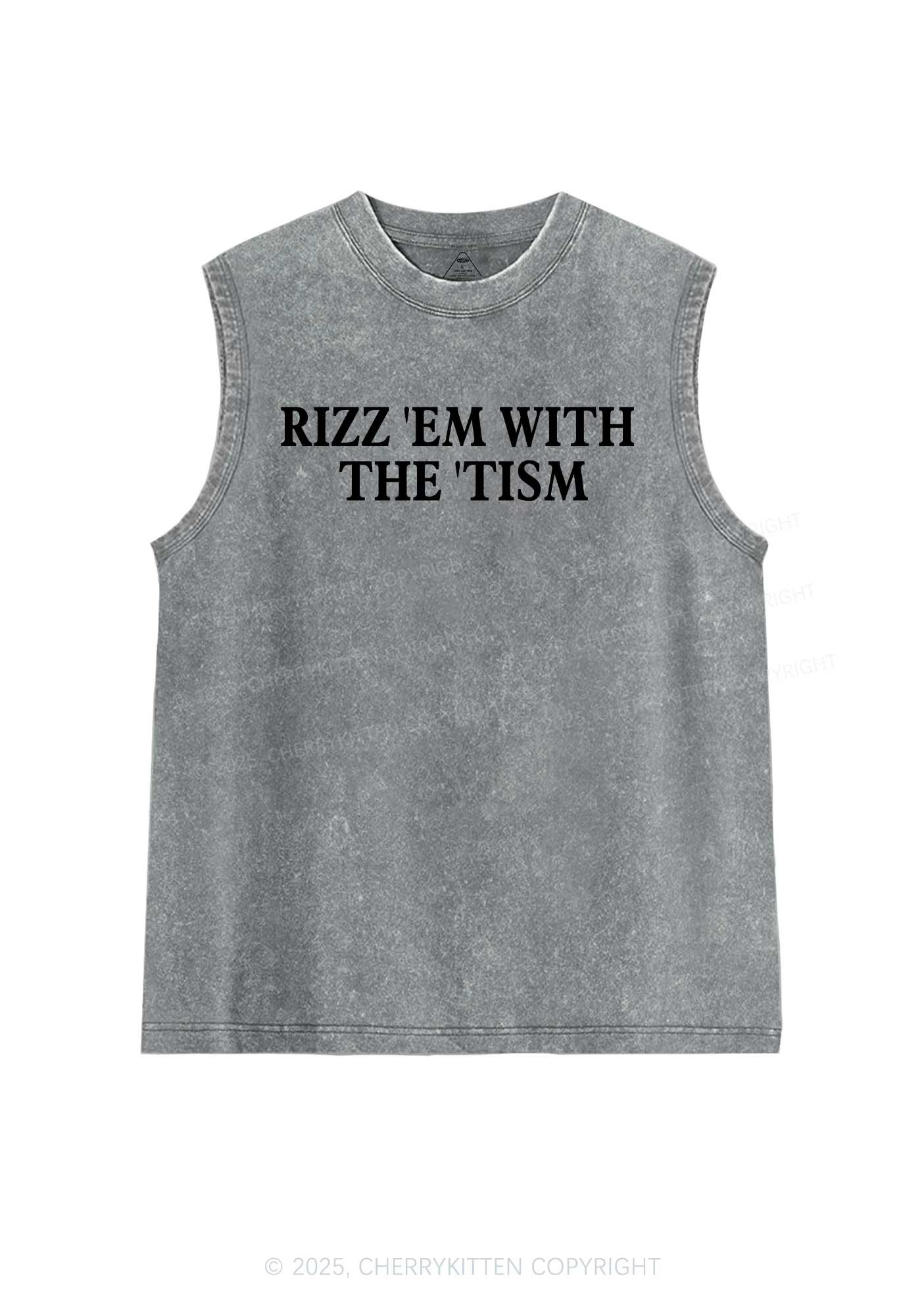 Rizz With Tism Y2K Washed Muscle Tank Cherrykitten