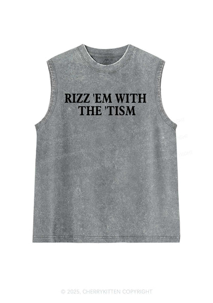 Rizz With Tism Y2K Washed Muscle Tank Cherrykitten