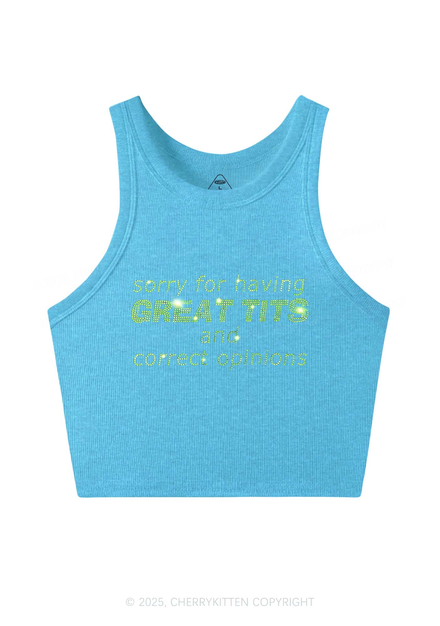 Rhinestone Sorry For Having Correct Opinions Y2K Crop Tank Top Cherrykitten