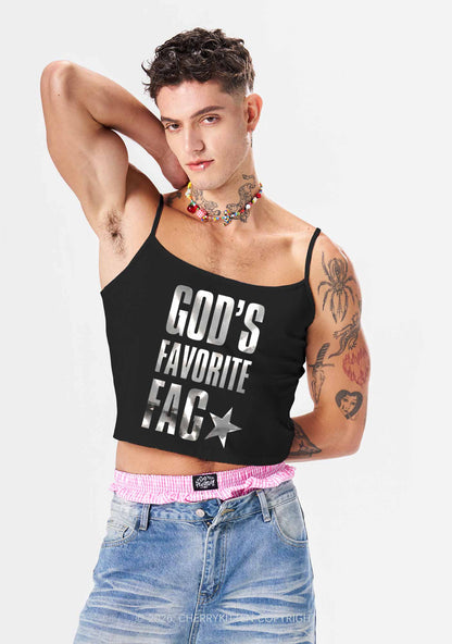 Gods Favorite Fag Pride Silver Foil Printed Y2K Spaghetti Strap Cami Cherrykitten