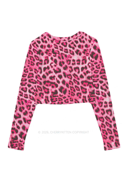 Pink Leopard Faggot Pride Y2K Mesh Long Sleeve Crop Top Cherrykitten