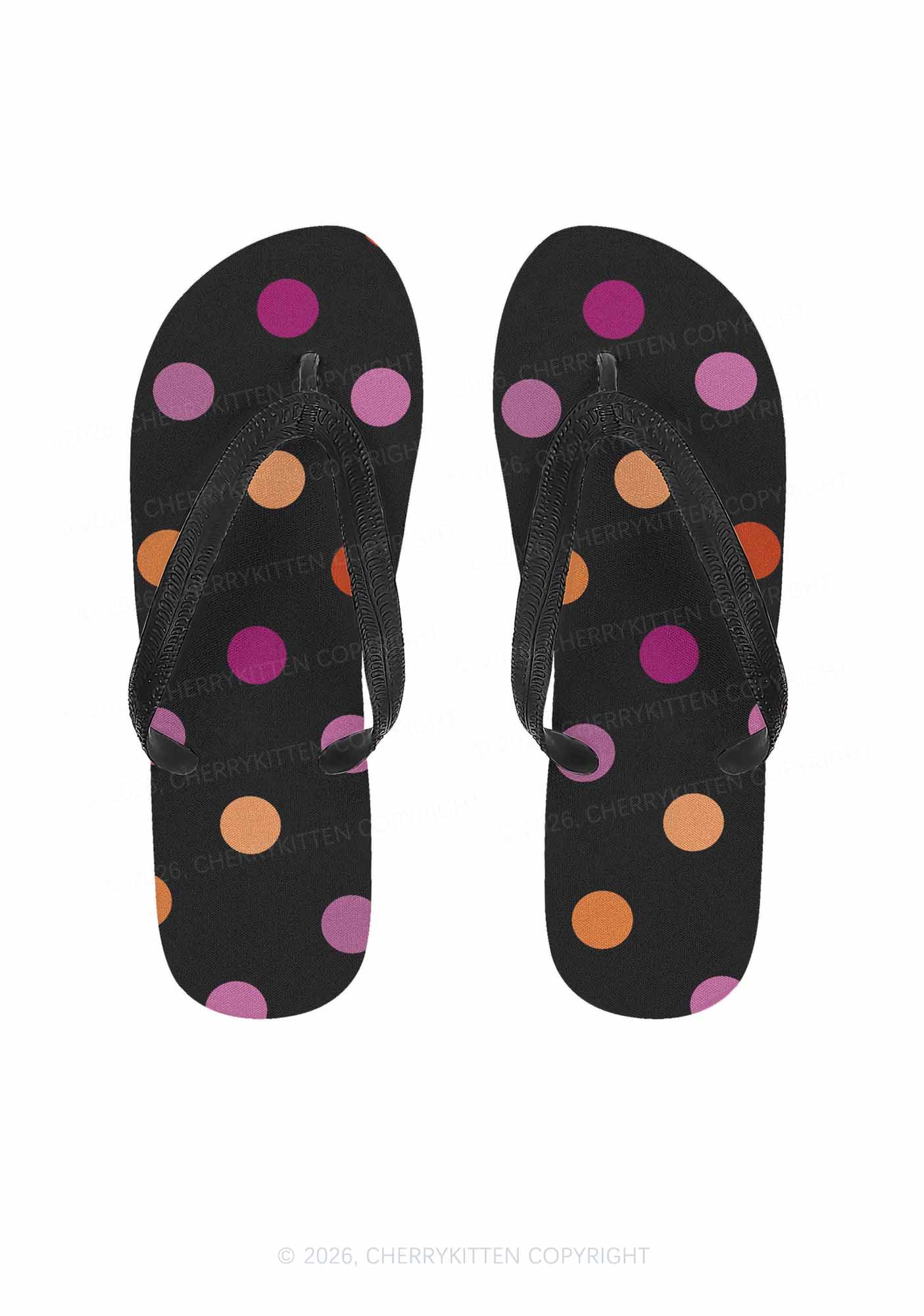 Lesbian Dots Pride Y2K Print Flip Flops Cherrykitten