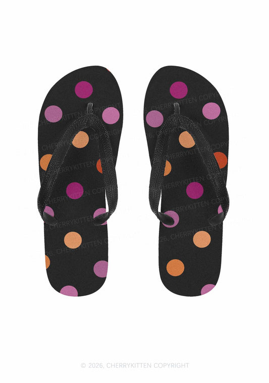 Lesbian Dots Pride Y2K Print Flip Flops Cherrykitten