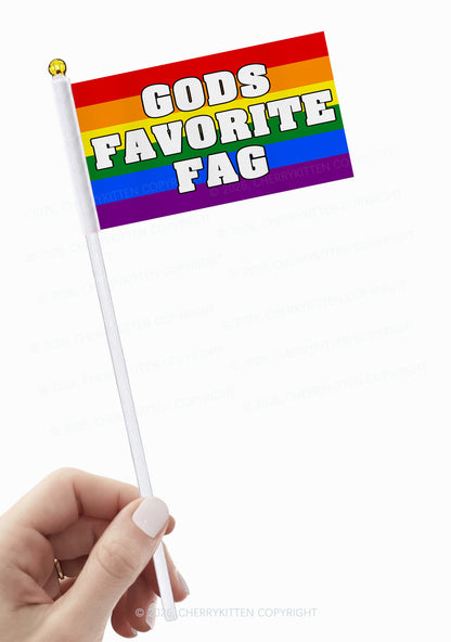 Gods Favorite Fag Rainbow Stripes Pride Y2K Hand Flags Cherrykitten