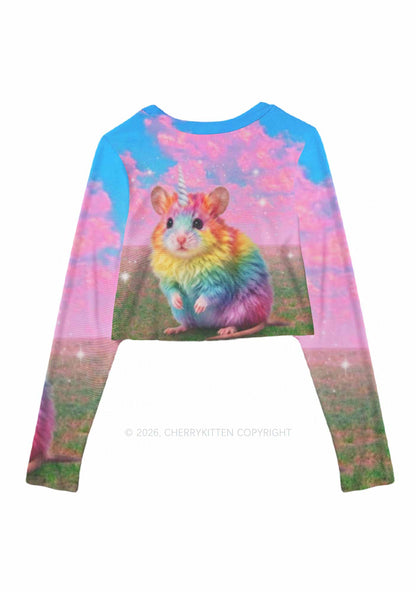 Unicorn Rat Pride Y2K Mesh Long Sleeve Crop Top Cherrykitten