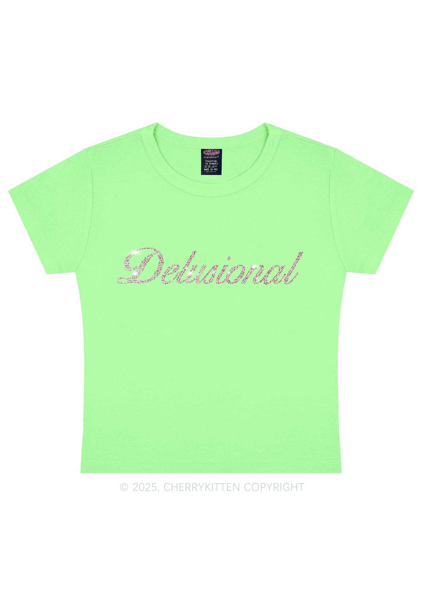 Rhinestone Delusional Y2K Baby Tee Cherrykitten