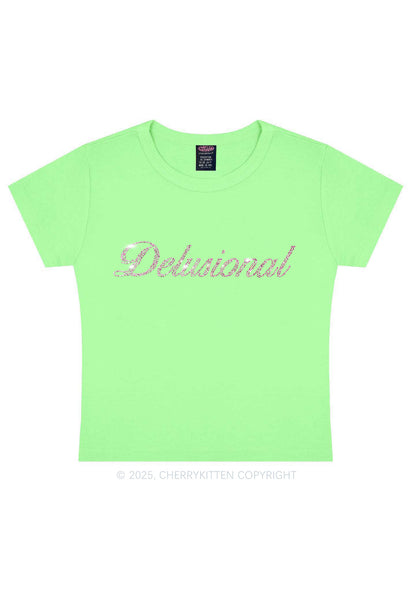 Rhinestone Delusional Y2K Baby Tee Cherrykitten
