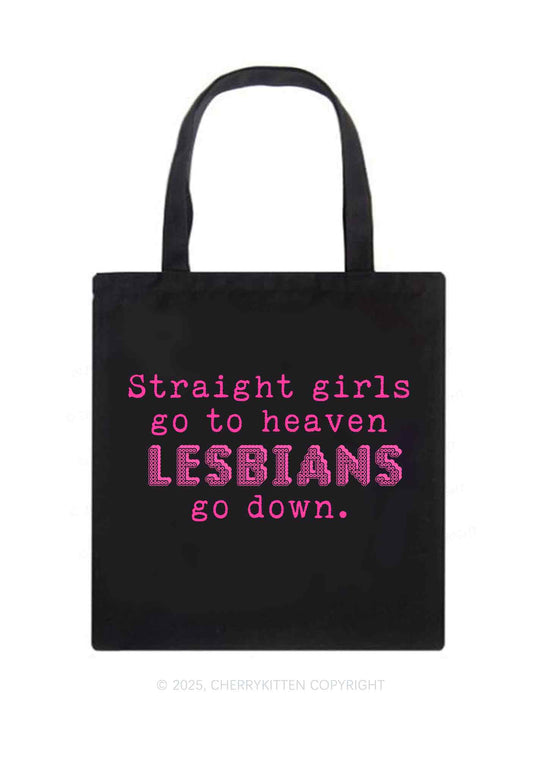 Lesbians Go Down Pride Y2K Canvas Tote Bag Cherrykitten