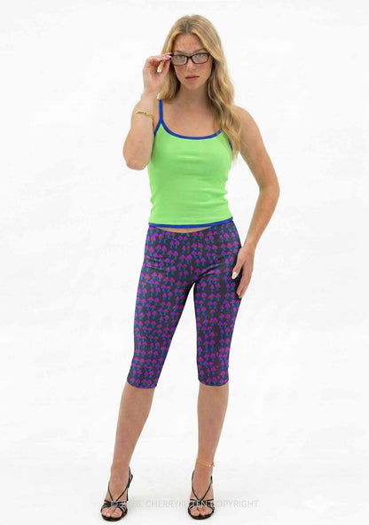 Blue Mushroom Y2K Print Capri Pants Cherrykitten