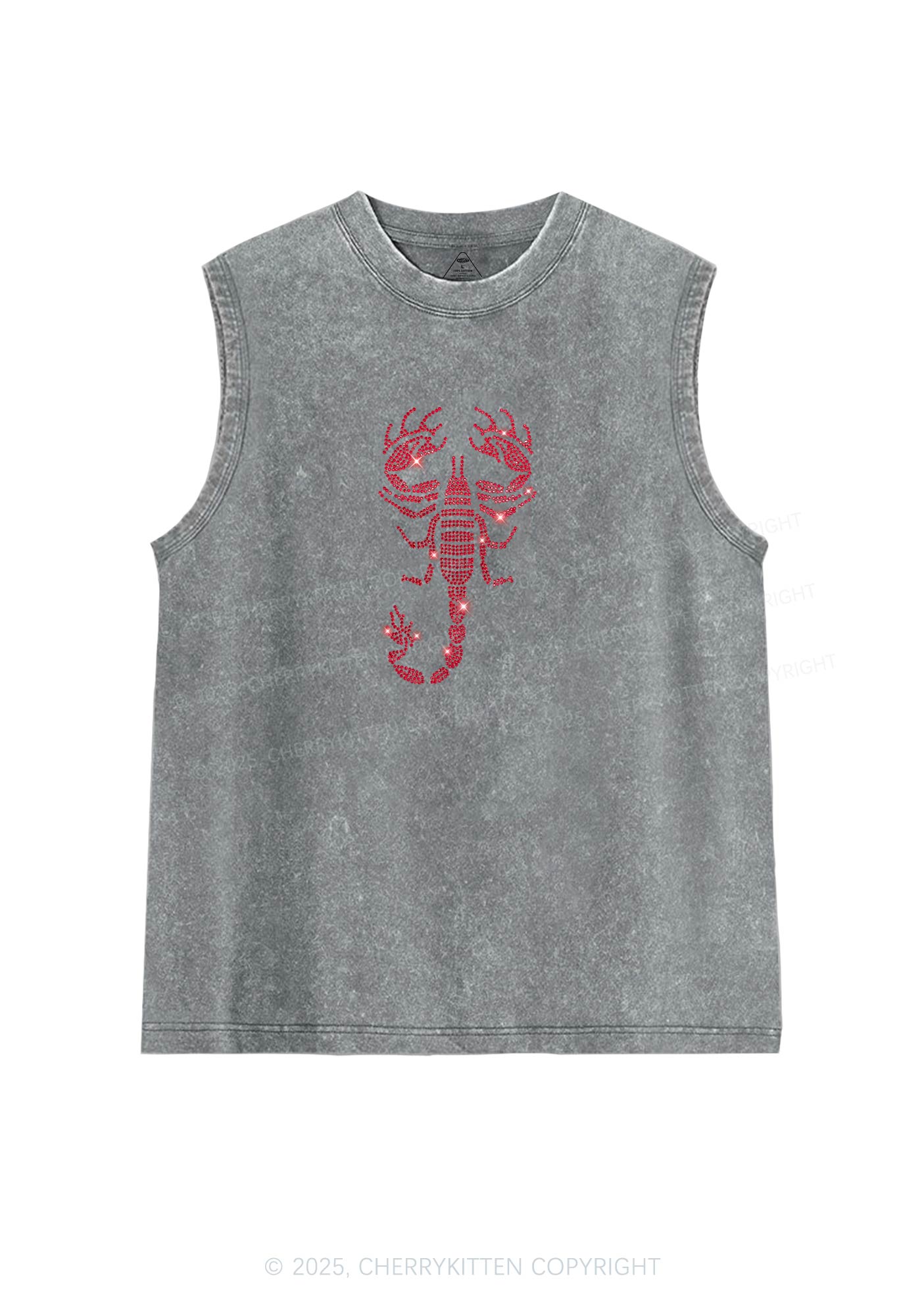 Rhinestone Red Scorpion Y2K Washed Muscle Tank Cherrykitten