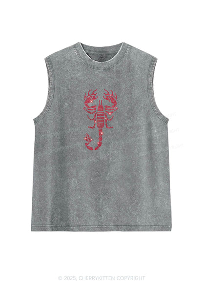 Rhinestone Red Scorpion Y2K Washed Muscle Tank Cherrykitten