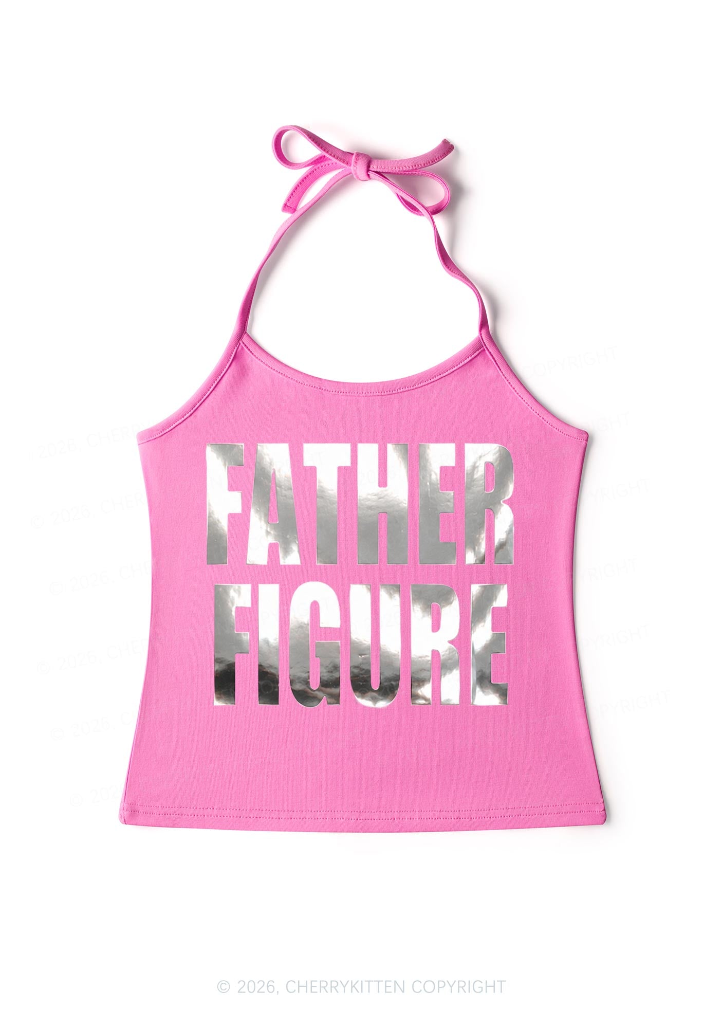 Father Figure Silver Foil Printed Y2K Halter Neck Cami Cherrykitten