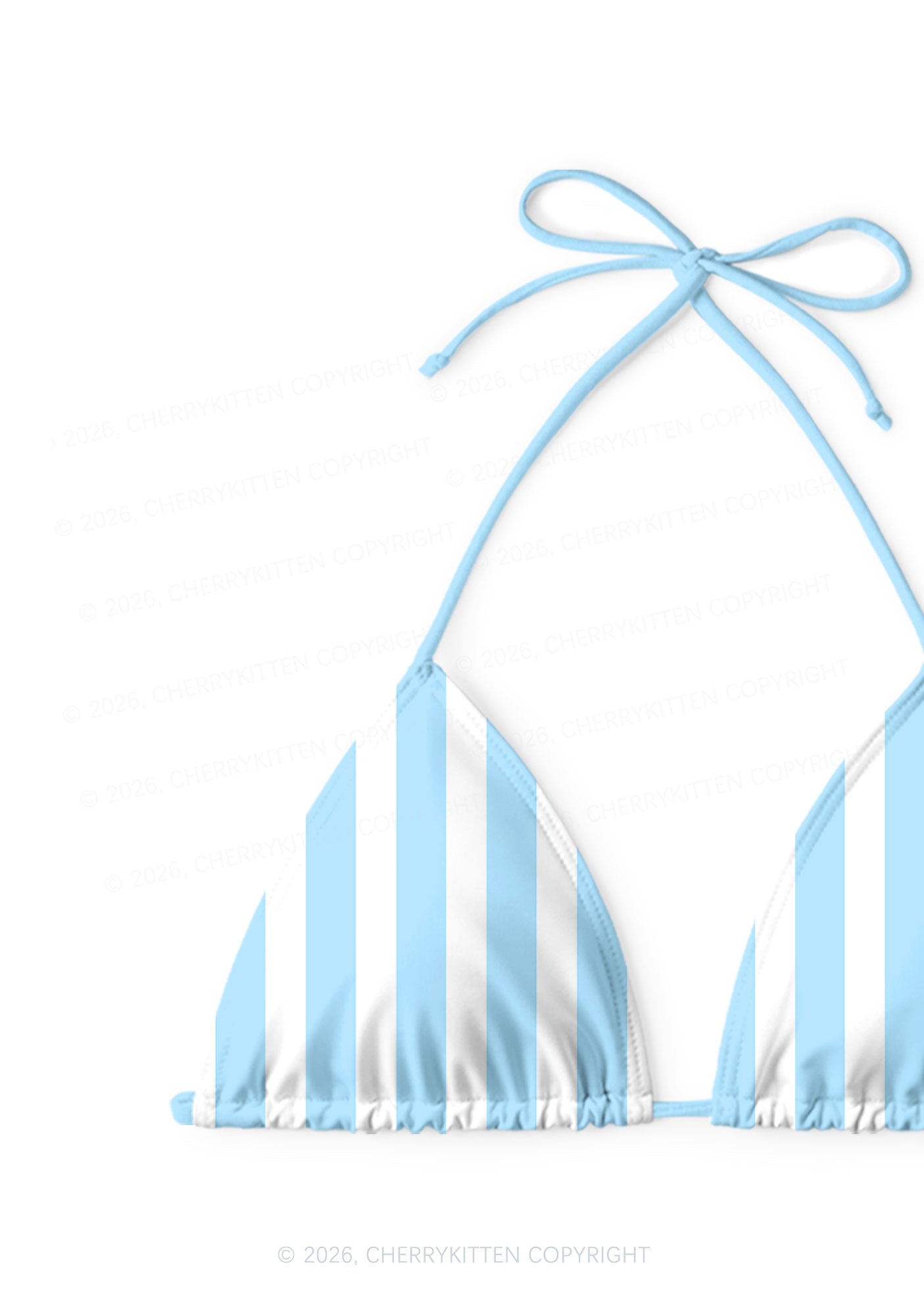 Blue White Vertical Stripes Y2K Print Bikini Set Cherrykitten