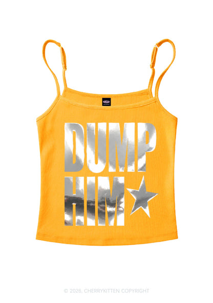 Dump Him Silver Foil Printed Y2K Spaghetti Strap Cami Cherrykitten