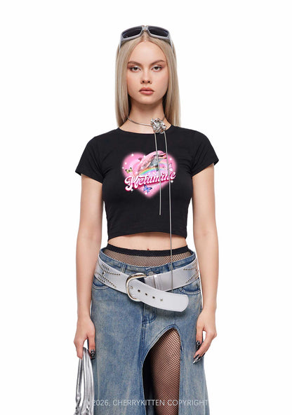 Pink K Dolphin Y2K Baby Tee Cherrykitten