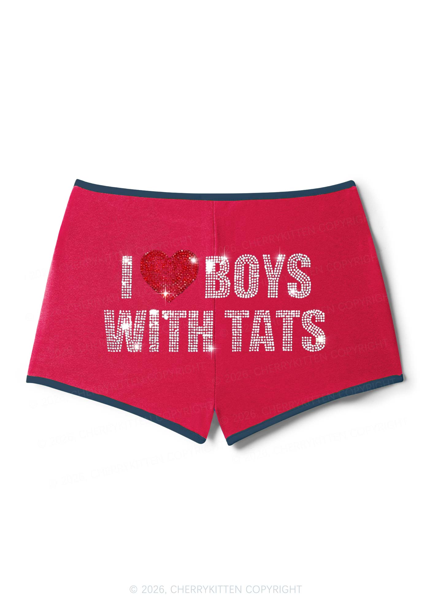 Rhinestone I Love Boys With Tats Y2K Booty Shorts Cherrykitten