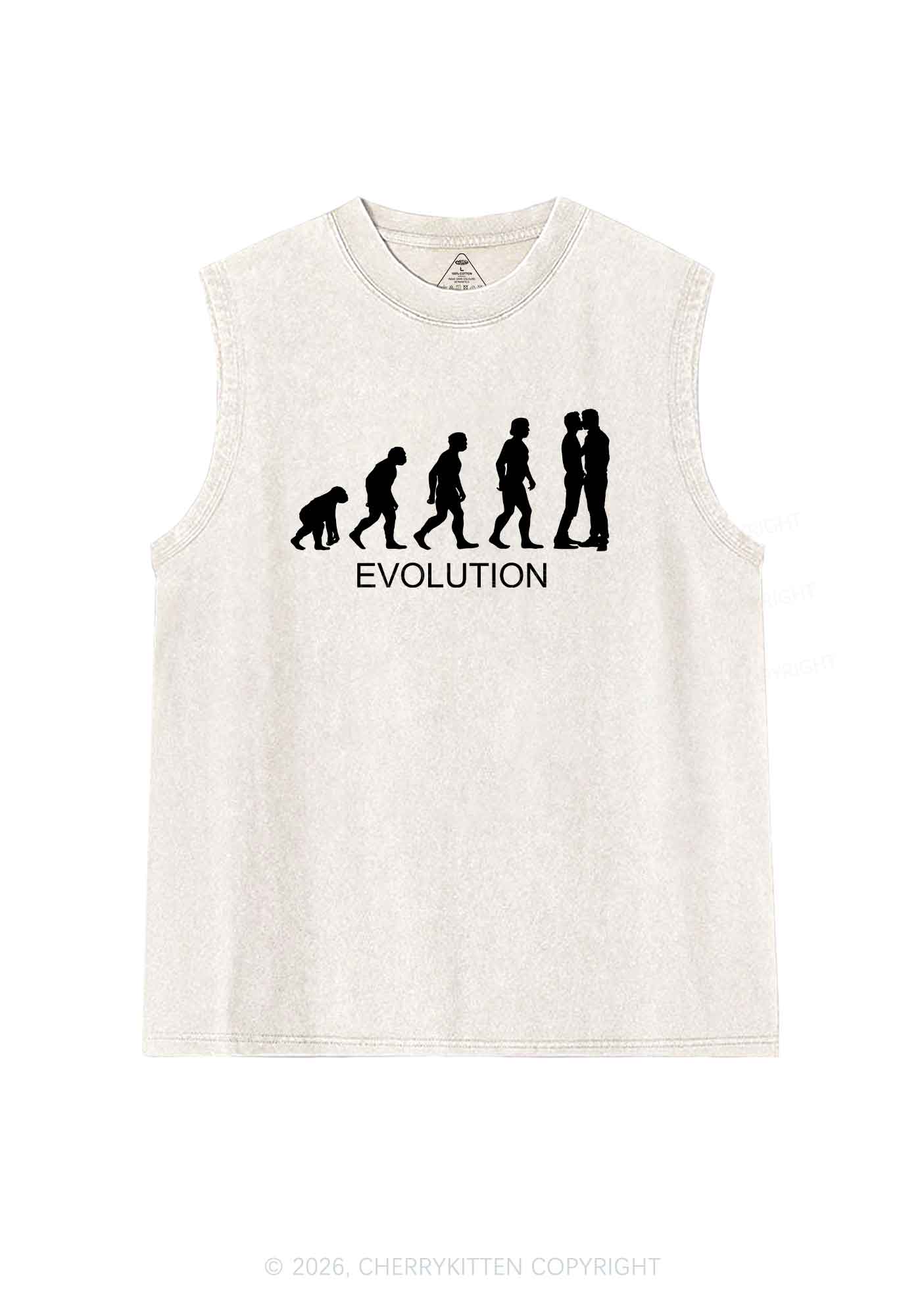 Gay Evolution Pride Y2K Washed Muscle Tank Cherrykitten
