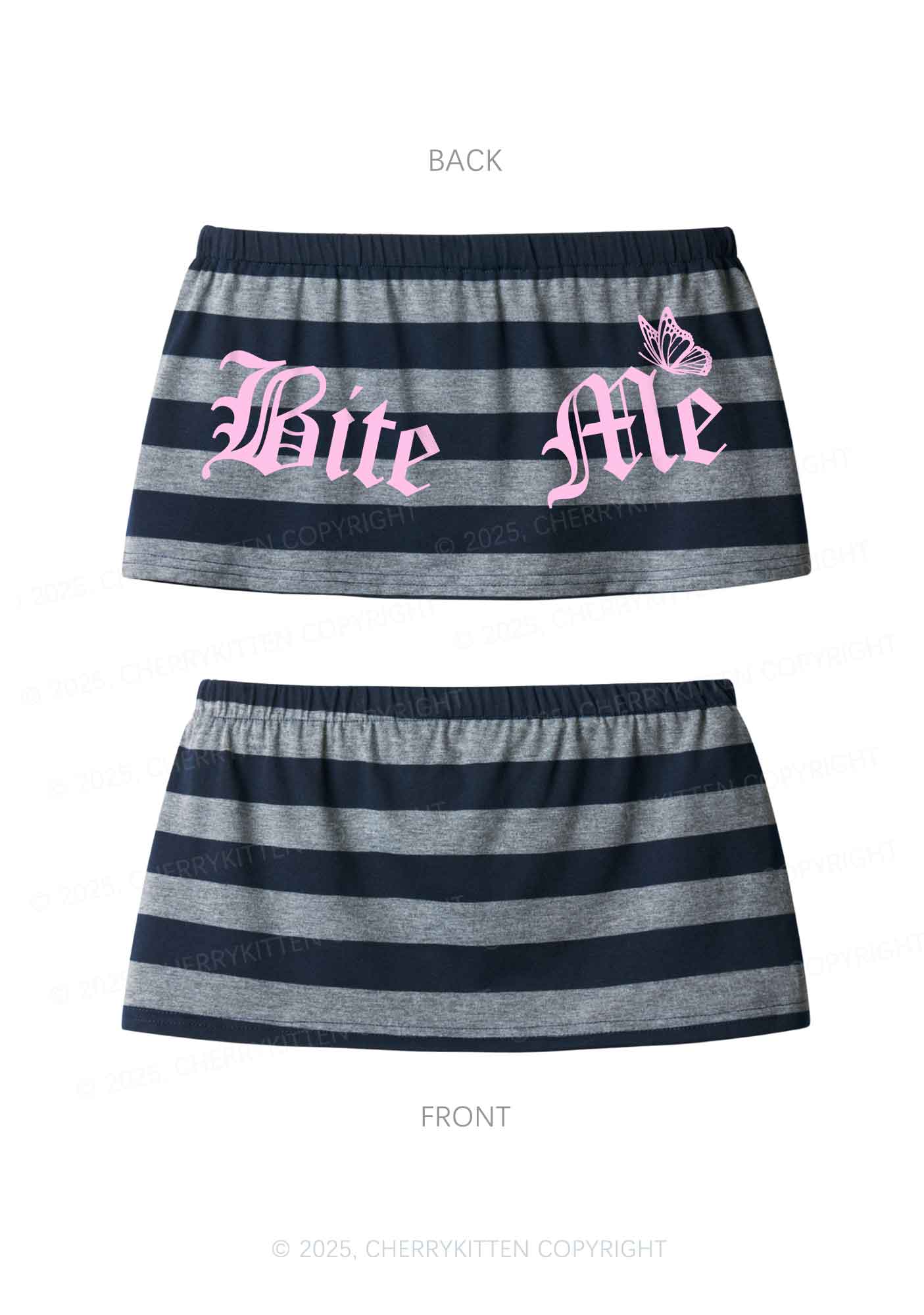 Bite Me Y2K Navy Grey Striped Mini Skirt Cherrykitten