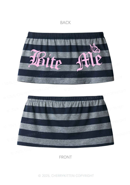 Bite Me Y2K Navy Grey Striped Mini Skirt Cherrykitten