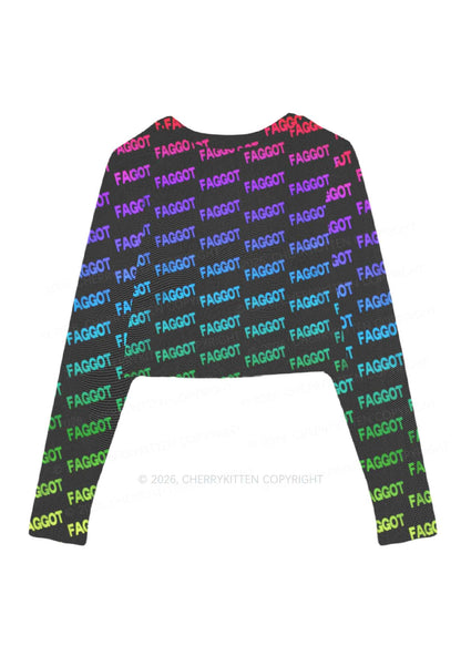 Neon Rainbow Faggot Pride Y2K Mesh Long Sleeve Crop Top Cherrykitten