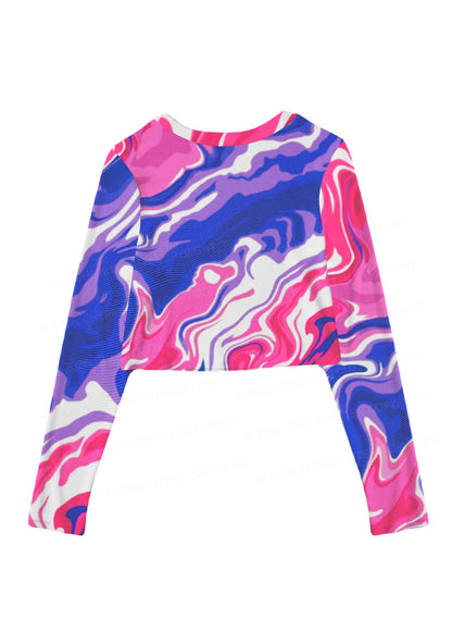 Bisexual Liquid Tie Dye Pride Y2K Mesh Long Sleeve Crop Top Cherrykitten