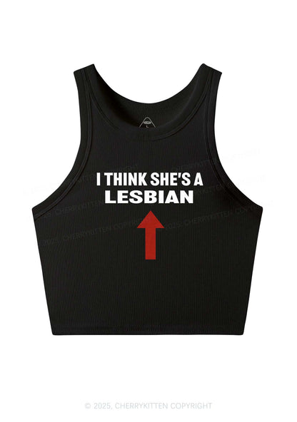 I Think She's A Lesbian Y2K Crop Tank Top Cherrykitten