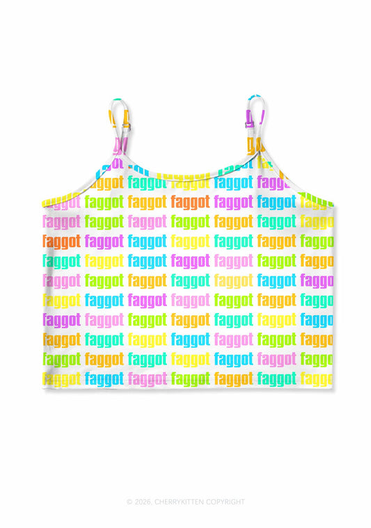 Rainbow Faggot Slogan Pride Y2K Print Cami Crop Top Cherrykitten