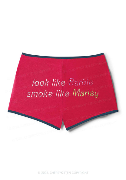 Rhinestone Smoke Like Marley Y2K Booty Shorts Cherrykitten