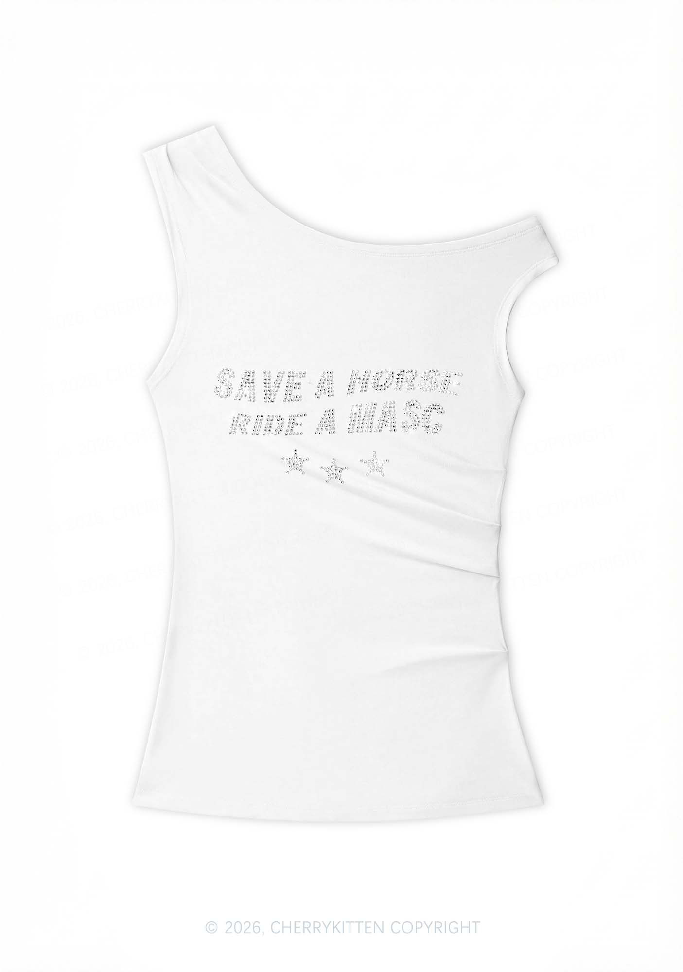 Rhinestone Ride A Masc Pride Y2K Off Shoulder Tank Top Cherrykitten