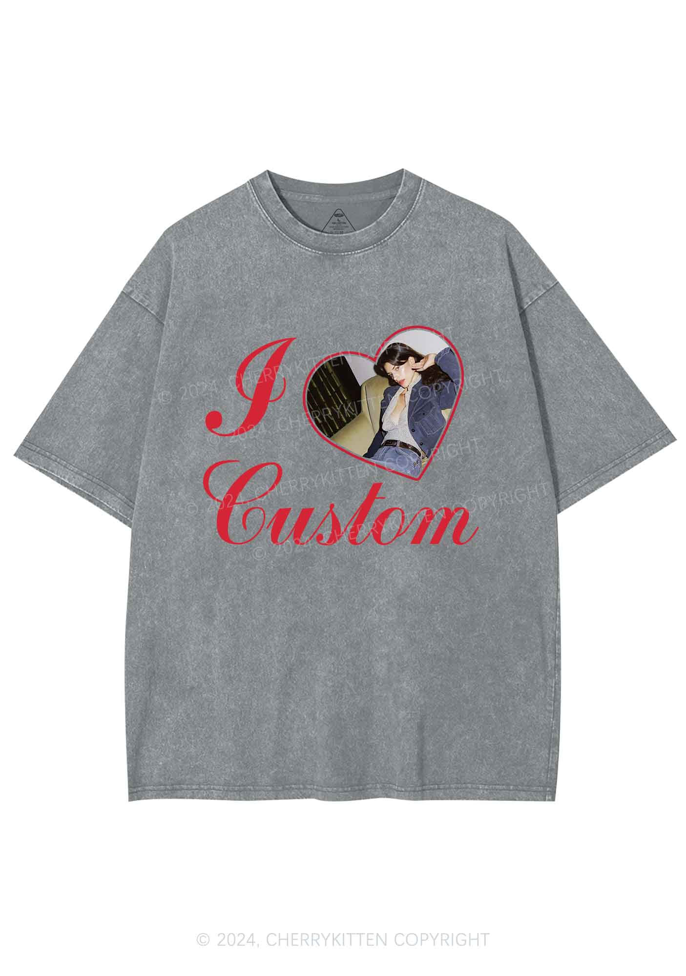 I Love Custom Name Y2K Valentine's Day Washed Tee Cherrykitten
