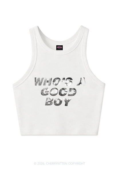 Whos A Good Boy Silver Foil Printed Y2K Crop Tank Top Cherrykitten