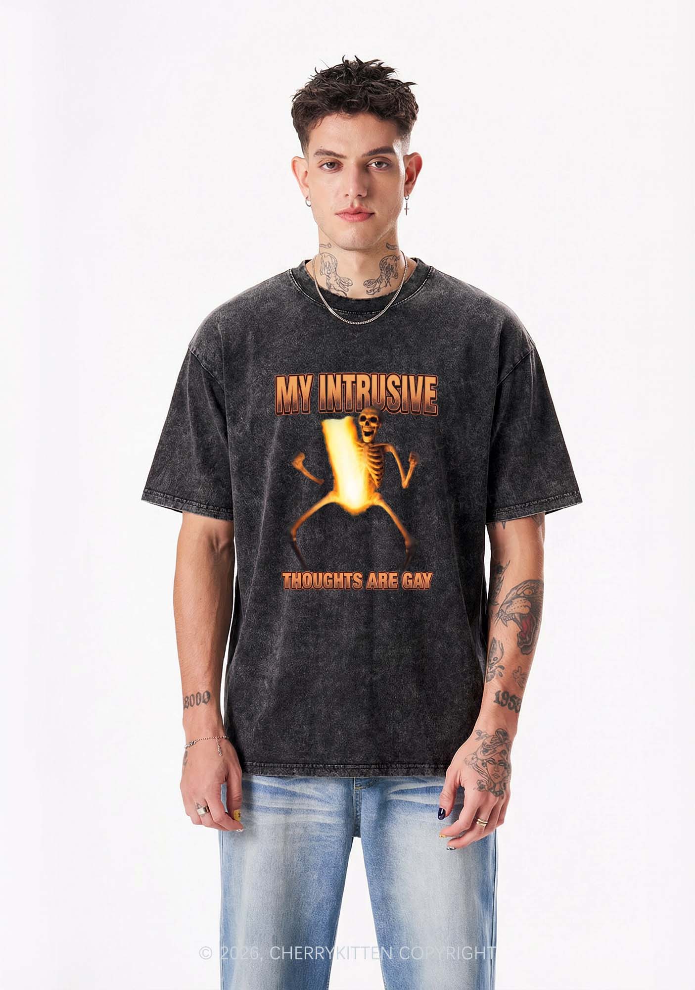 My Intrusive Thoughts Are Gay Pride Y2K Shirts Washed Tee Cherrykitten