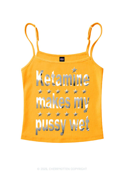 K Makes My Puxxy Wet Silver Foil Printed Y2K Spaghetti Strap Cami Cherrykitten