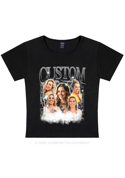 Custom Portrait Glitter Text Y2K Baby Tee Cherrykitten