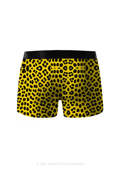 Yellow Leopard Y2K Print Men Boxer Briefs Cherrykitten