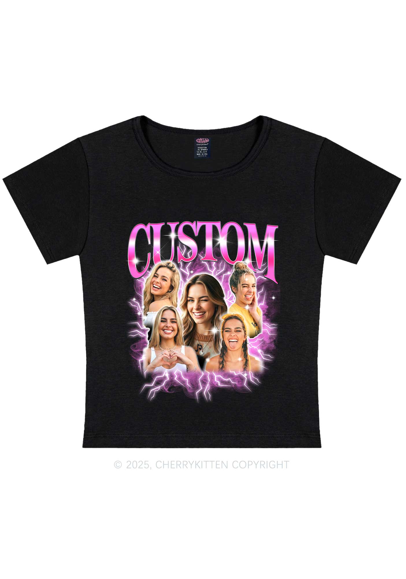 Custom Collage Portrait Y2K Baby Tee Cherrykitten