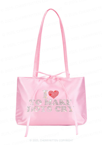 Rhinestone Love To Make Boys Cry Y2K Satin Bags Cherrykitten