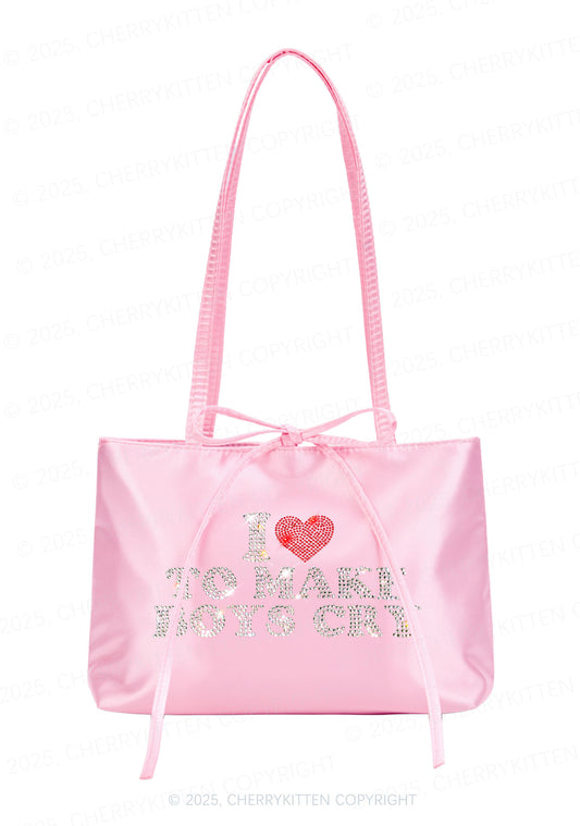 Rhinestone Love To Make Boys Cry Y2K Satin Bags Cherrykitten
