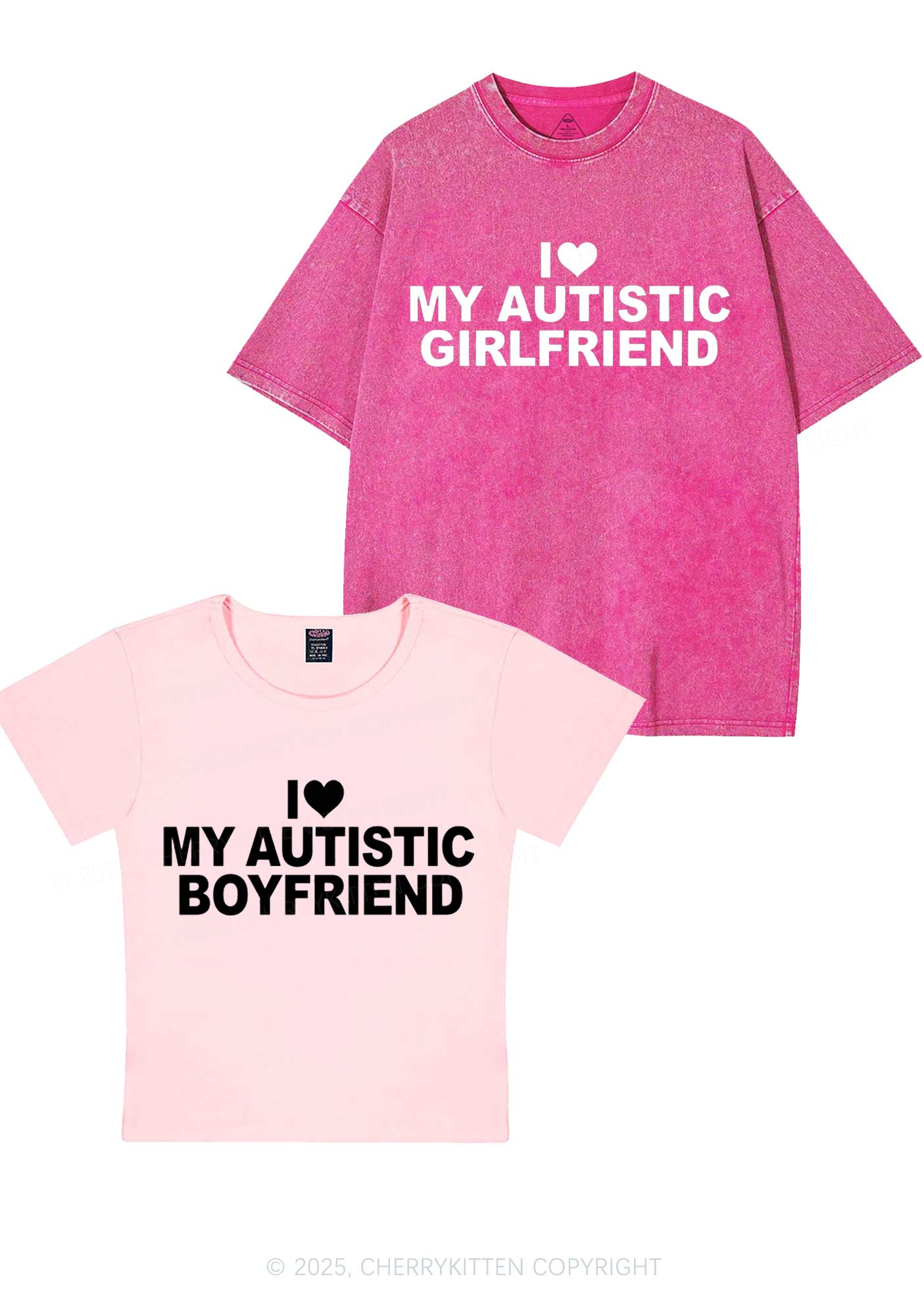 I Love My Autistic GF BF Y2K Valentine's Day Couple Shirt Cherrykitten